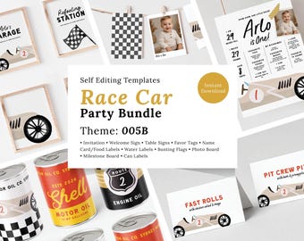 Race Car Birthday Bundle | Editable Canva Templates (Instant Download) 005B