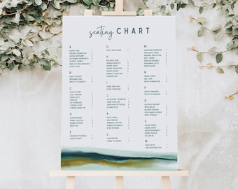 Nautical Seating Chart – 4 Designs, Watercolor Wave Find Your Seat Sign, Coastal Wedding Seating Plan, Editable Canva Template 133