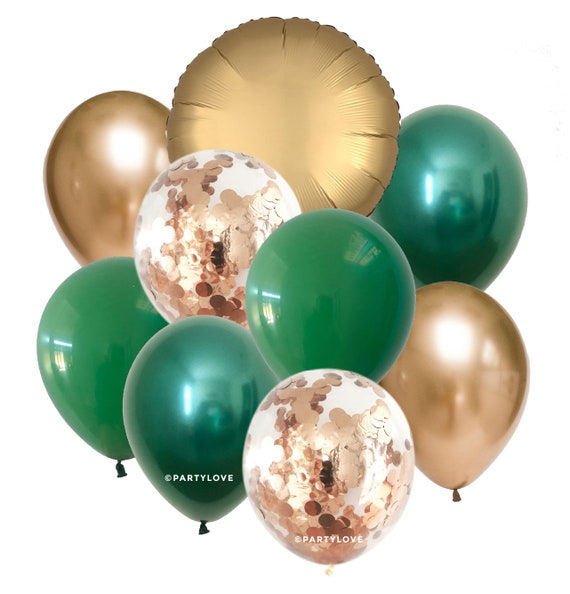 Luxe Gold, Green, Chrome Balloon Bouquet (9 Pack) 9/76 Il_570xn