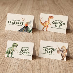 Dinosaurier-Tischkarten-Etiketten, bearbeitbare Buffetkarten, Etiketten für Dino-Partyessen (Sofort-Download) 214