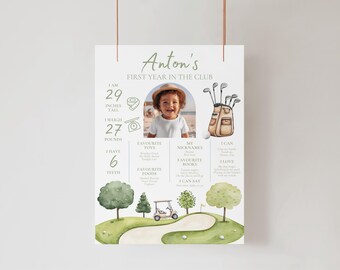 Golf Milestone Board, Baby Announcement Newborn Sign, Birthday Poster (Digital Download) 015