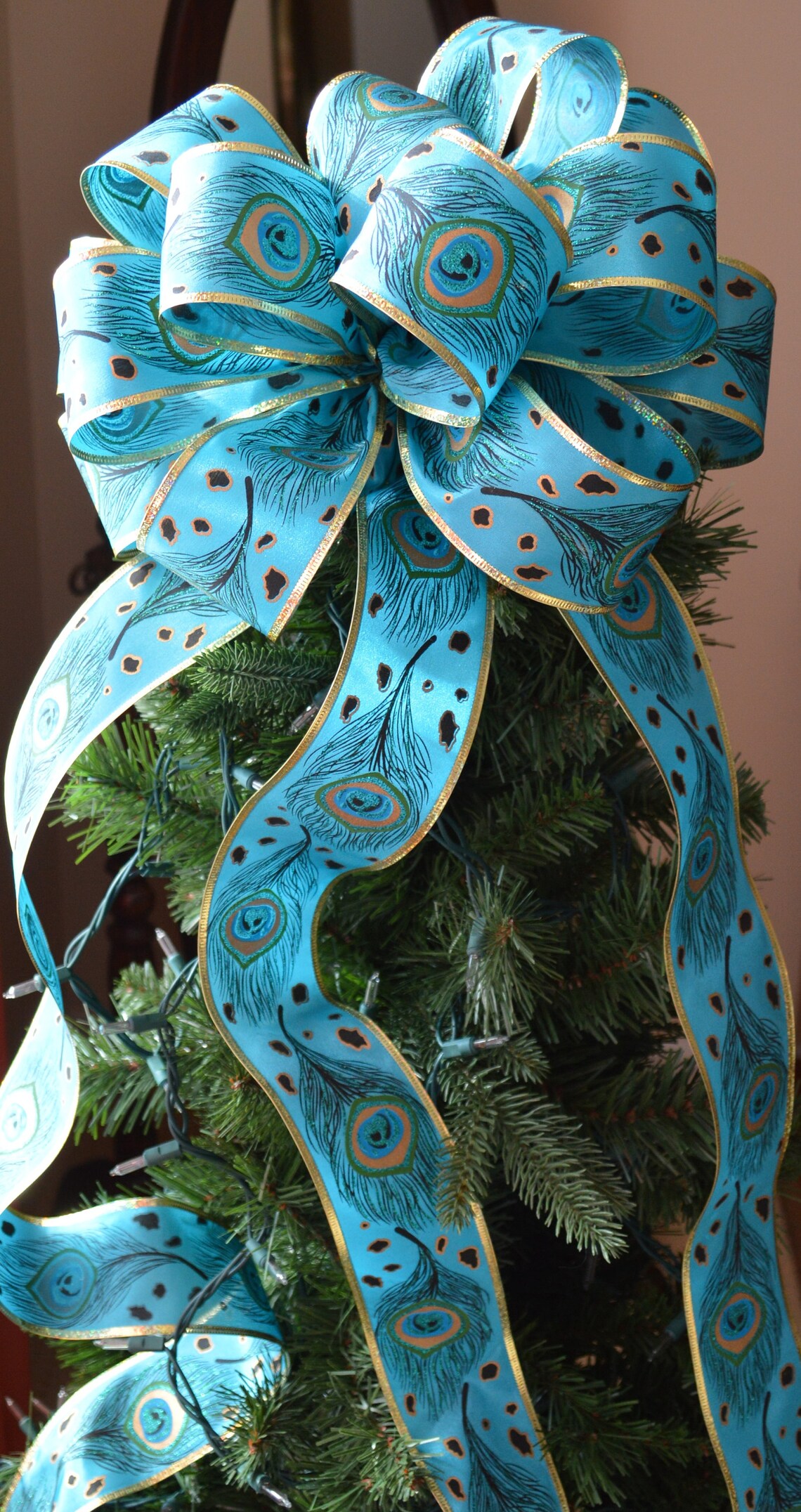 Peacock Blue Christmas Tree Topper Peacock Bow Peacock Blue | Etsy