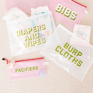 Diaper Organizer Set Mesh Pouch Infant Storage Travel Bag Nursery Gift Newborn Bundle Portable Case Wipe Container Pacifier Holder Baby