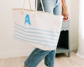 monogram tote bag with shadow block monogram overnight tote bag personalized beach bag preppy tote  stripe teacher tote bag gift for bride