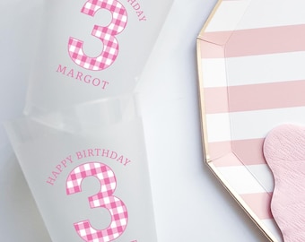 Personalized birthday party cup custom cute second birthday party cup custom kid birthday stadium cup party favor gingham cup kid party cup