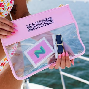 Girl trip vacation gift for toiletry bag clear with embroidered name pouch custom gift for her for makeup bag nylon pouch personalized bag