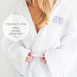 Waffle knit robe personalized robe embroidered waffle robe personalized with name white waffle texture robe for girl trip robe matching gift
