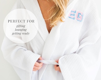 Waffle knit robe personalized robe embroidered waffle robe personalized with name white waffle texture robe for girl trip robe matching gift