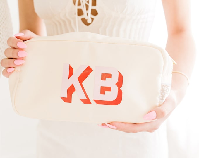 Monogram pouch nylon pouch custom cosmetic bag personalized pouch monogrammed makeup bag personalized monogram makeup bag custom makeup bag