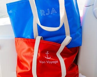 Monogrammed waterproof boat tote for summer bag for the beach waterproof custom bag to hold towel for vacation bag gift idea for boat owner