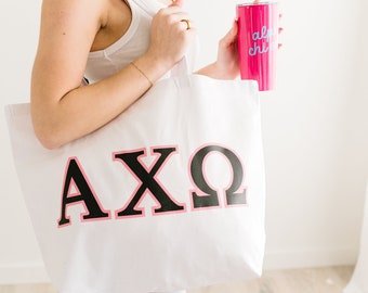 Sorority letter tote Greek letter big little gift sorority bid day tote bag for recruitment event Greek chapter oversized tote personalized