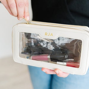 Clear cosmetic bag personalized clear makeup bag leather monogrammed luxury leather gift clear toiletry bag personalized clear cosmetic case