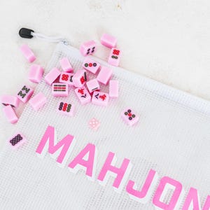Bolsa de regalo de Mahjong, bolsa de viaje para guardar fichas, tamaño grande, para guardar piezas de juego, estuche portátil, color blanco, con cremallera, bolsa oriental para guardar fichas