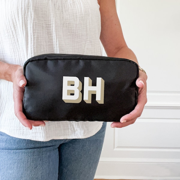 Custom nylon cosmetic bag personalized nylon pouch custom pouch color block monogram makeup bag personalized nylon bag for toiletry bag