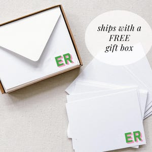 Preppy stationery personalized monogram stationery with block shadow monogram note card in gift box monogrammed business thank you note gift
