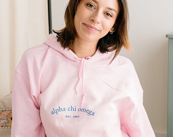 Greek life sweatshirt hoodie trend sorority merchandise for sorority gifts with Greek letter rush week fashion hoodie sorority hoodie gift