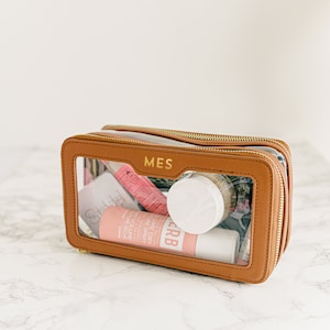 Clear cosmetic bag personalized clear makeup bag leather monogrammed luxury leather gift clear toiletry bag personalized clear cosmetic case