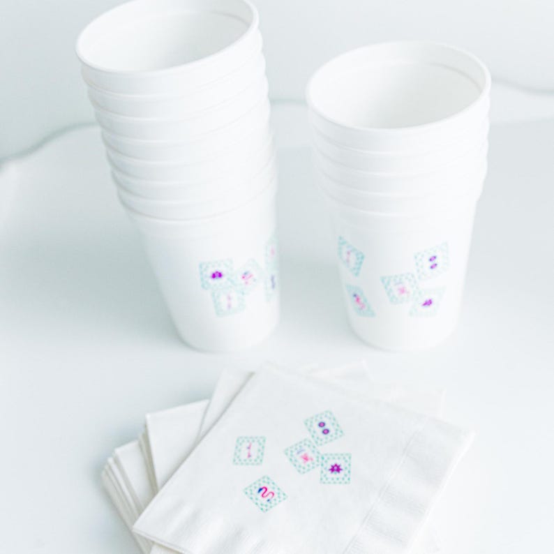 Mahjong cup custom cup for mahjong player game night reusable cup mah-Jong party cup with matching napkin party mahjong social club party