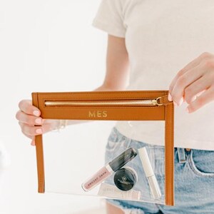 Clear cosmetic bag personalized clear makeup bag leather monogrammed luxury leather gift clear toiletry bag personalized clear cosmetic case