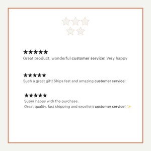 May include: Five-star customer reviews highlighting great product quality, fast shipping, and excellent customer service.
