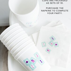White Mahjong cups with pastel Mahjong tile design for game night