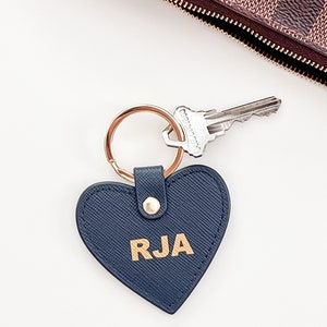 Personalized gift for her monogram keychain heart leather heart embossed keyring with initial monogrammed key chain for new home gift car