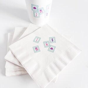 Mahjong hostess gift idea with cups and fun tabletop styling