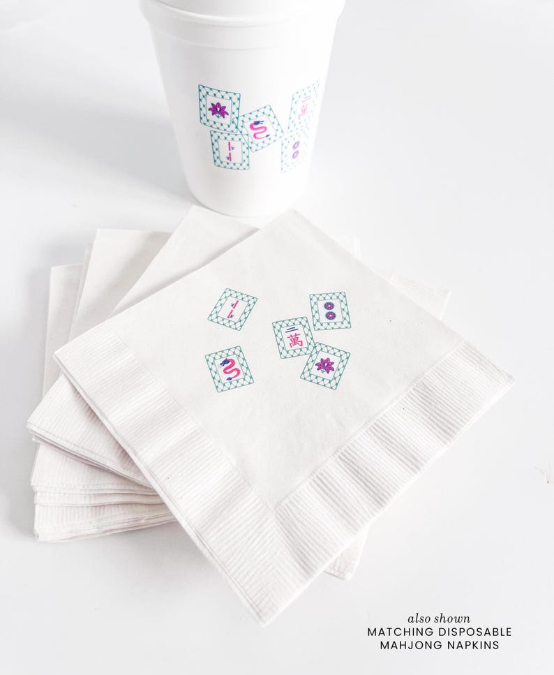 Mahjong hostess gift idea with cups and fun tabletop styling