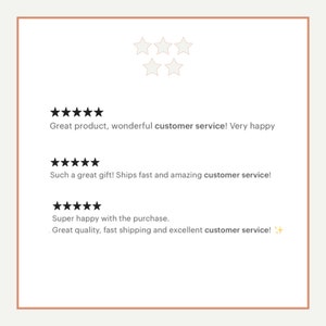 May include: Five-star customer reviews highlighting great product quality, fast shipping, and excellent customer service.