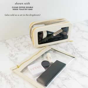 Personalized clear makeup bag for makeup artist custom pouch for wedding make up luxury leather gift her clear toiletry bag monogram pouch