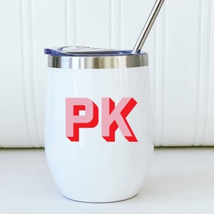 Personalized wine tumbler with straw custom wine tumbler with color block monogram bachelorette gift bridal party personalized wine travel