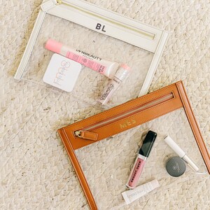Clear cosmetic bag personalized clear makeup bag leather monogrammed luxury leather gift clear toiletry bag personalized clear cosmetic case