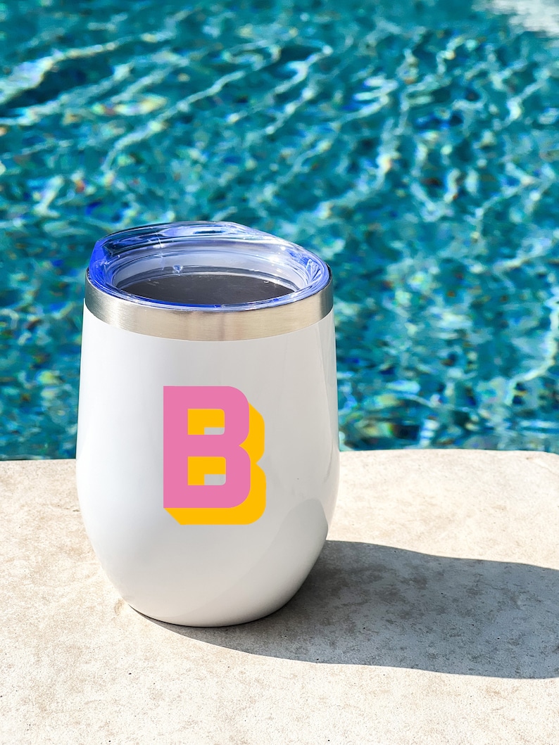 Personalized wine tumbler with straw custom wine tumbler with color block monogram bachelorette gift bridal party personalized wine travel