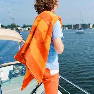 Beach Towel Personalized Name Gift for Summer Pool Towel with Monogram Beach Accessory for Mom Beach Gift Custom Towel Orange Stripe Beach