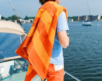 Beach Towel Personalized Name Gift for Summer Pool Towel with Monogram Beach Accessory for Mom Beach Gift Custom Towel Orange Stripe Beach
