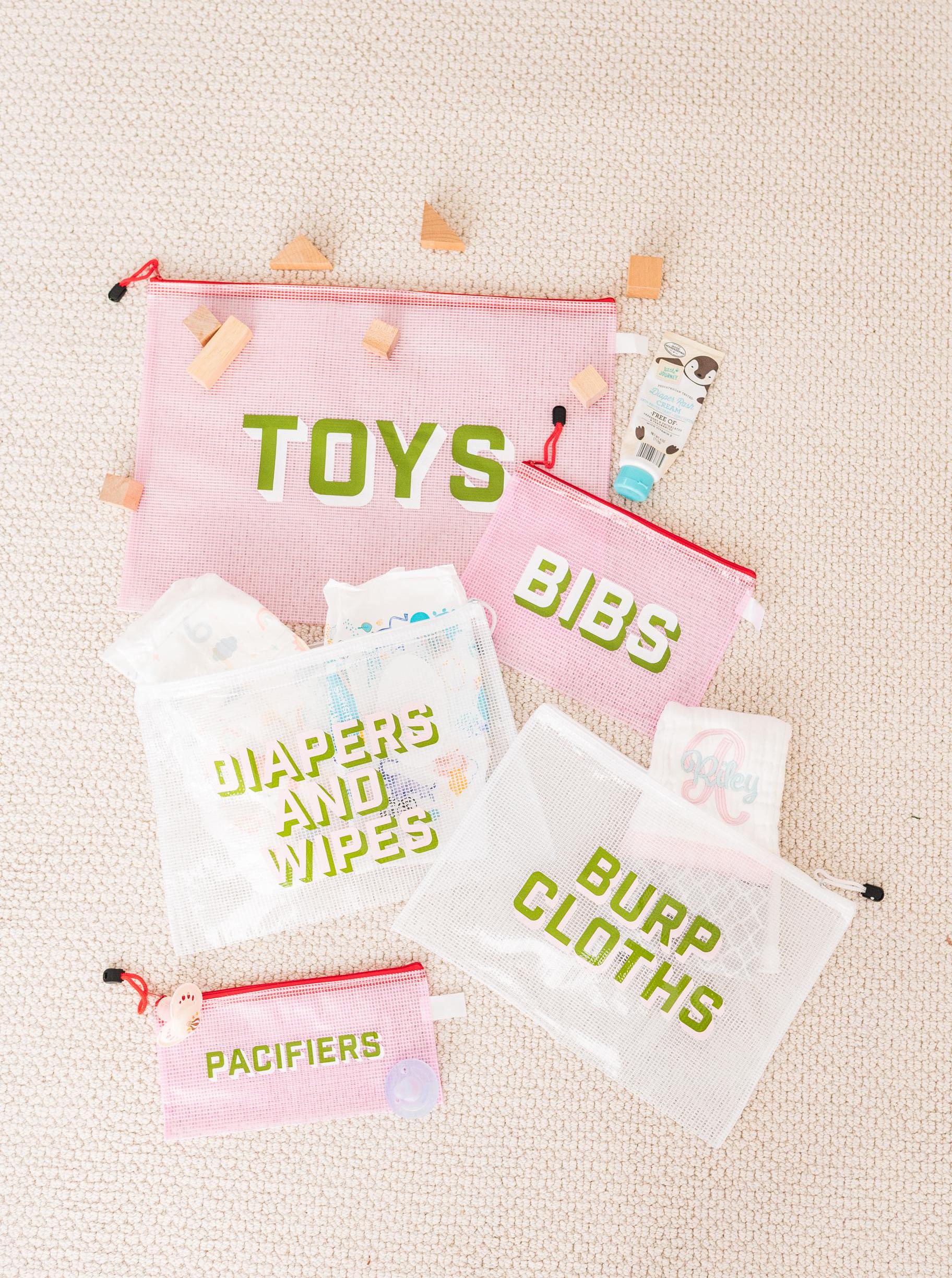 Diaper Organizer Set Mesh Pouch Infant Storage Travel Bag Nursery Gift Newborn Bundle Portable Case Wipe Container Pacifier Holder Baby