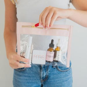 Clear cosmetic bag personalized clear makeup bag leather monogrammed luxury leather gift clear toiletry bag personalized clear cosmetic case image 2