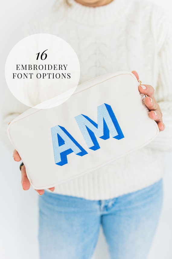 Monogram makeup bag monogrammed cosmetic bag embroidered pouch personalized gift custom bag for his girlfriend nylon pouch birthday gift