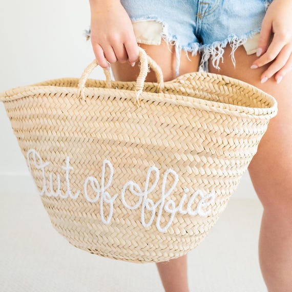 Stylish tote for honeymoon or bachelorette straw tote out of office straw bag for vacation bag with fun saying cute travel tote girl trip