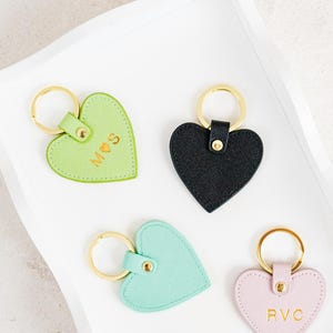 Personalized Gift for Her Monogram Keychain Heart Leather Heart ...