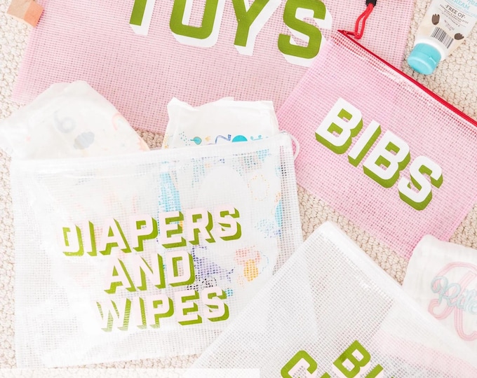 Diaper Organizer Set Mesh Pouch Infant Storage Travel Bag Nursery Gift Newborn Bundle Portable Case Wipe Container Pacifier Holder Baby