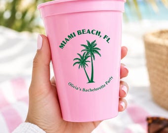 Bachelorette party cup personalized stadium cup monogrammed custom cup for tropical vacation pink bulk party drinkware for girls trip