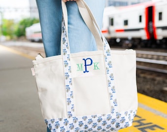 Personalized Block Print Tote | Embroidered Canvas Tote Bag | Custom Travel Tote | Beach Bag | Sorority Gift | Monogram Bag
