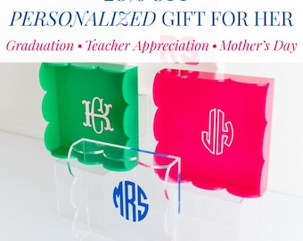 Personalized Graduation Gift for Her Teacher Appreciation Classroom Decor for Home Gift for Mom Custom Mother's Day Scalloped Tray