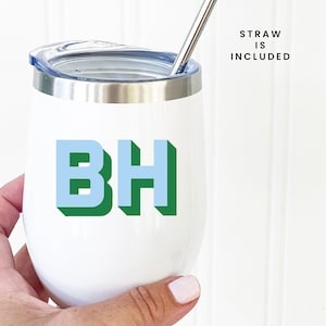 Personalized wine tumbler with straw custom wine tumbler with color block monogram bachelorette gift bridal party personalized wine travel
