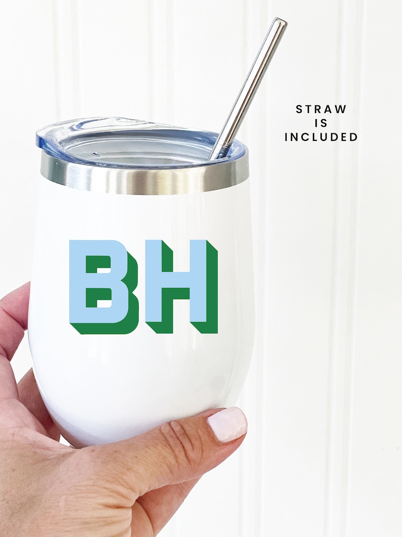 Personalized wine tumbler with straw custom wine tumbler with color block monogram bachelorette gift bridal party personalized wine travel