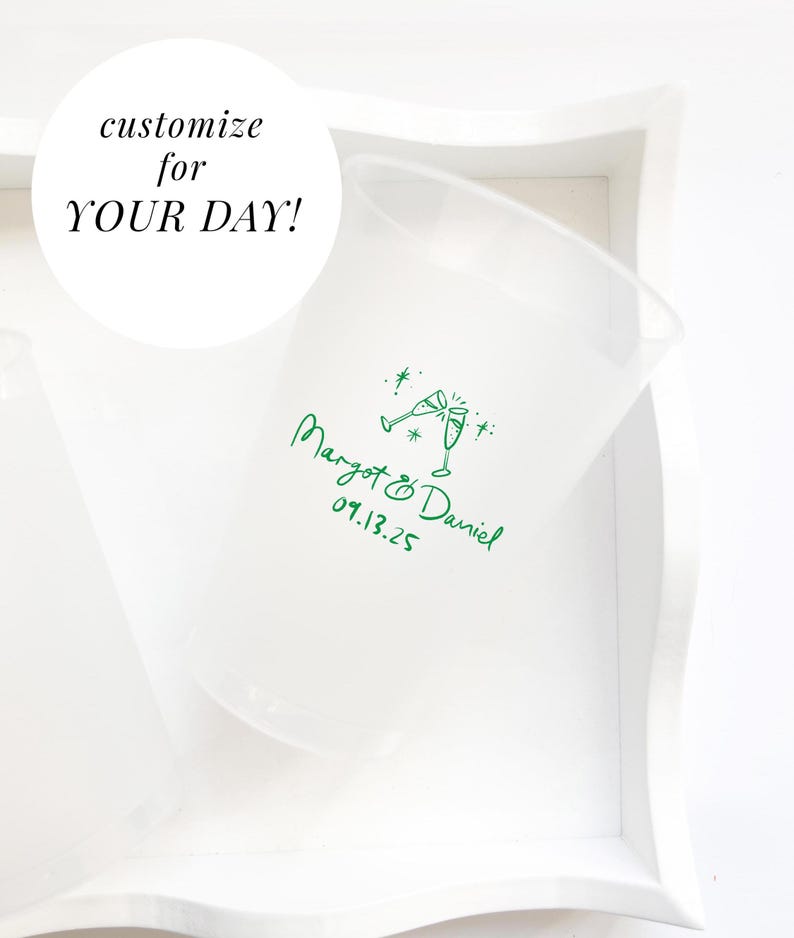 Personalized wedding reception bar cups – custom frosted shatterproof cups