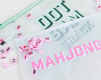Mahjong Gift Pouch Tile Storage Travel Bag Large Size for Game Piece Holder Portable Case White Color Storage Zipper Oriental Bag Tile Set