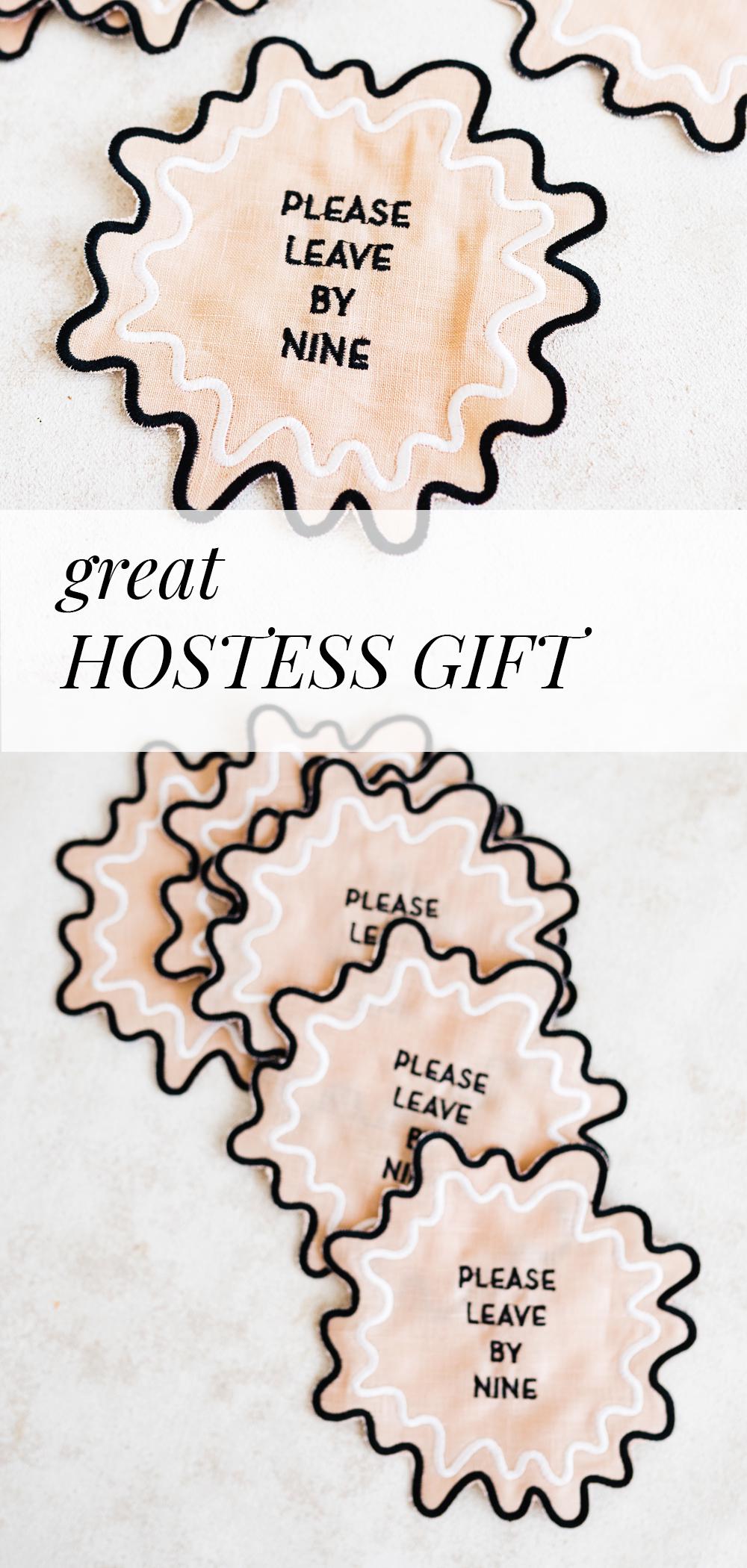 Bitte verlassen Sie bis neun bestickte Serviette unterhaltsam lustige Gastgeberin Geschenk Serviette Housewarming Party Serviette benutzerdefinierte Jakobsmuschel Rand Party Serviette