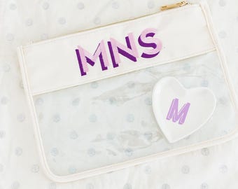 Clear makeup bag personalized toiletry bag monogram cosmetic pouch personalized name pouch for travel custom clear bag gift her clear makeup